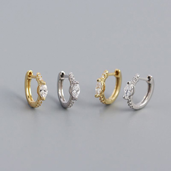 Simple Mini Oval CZ 925 Sterling Silver Hoop Earrings