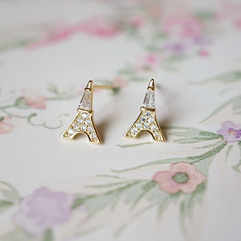 Modern CZ Eiffel Tower 925 Sterling Silver Stud Earrings