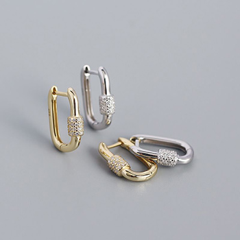 Geometry Fashion CZ U Shape 925 Sterling Silver Hoop Earrings