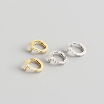 Mini CZ Cross 925 Sterling Silver Hoop Earrings