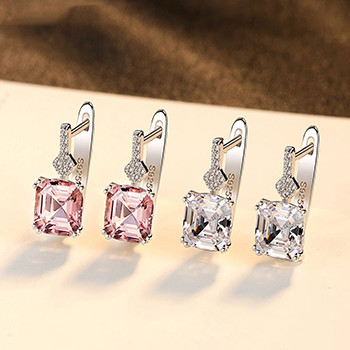 Elegant Geometry Radiant Natural Morganite CZ Silver Hoop Earrings