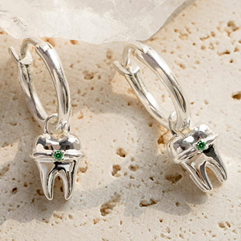 Cute Big CZ Tooth 925 Sterling Silver Hoop Earrings