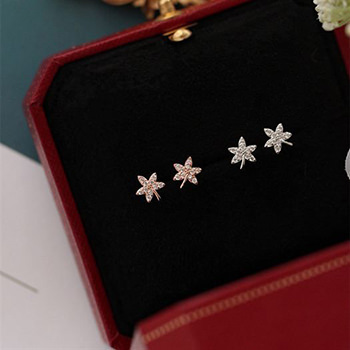 Mini Maple Leaves 925 Sterling Silver Stud Earrings