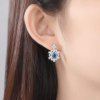 Modern Oval Flower 925 Sterling Silver Dangling Earrings