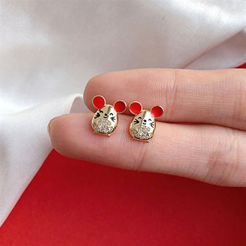 Cute Cubic Zirconia Mouse Animal 925 Sterling Silver Stud Earrings