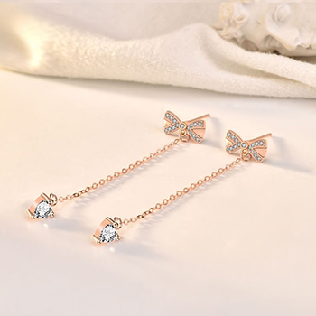 Modern CZ Bowknot Tassels 925 Sterling Silver Dangling Earrings