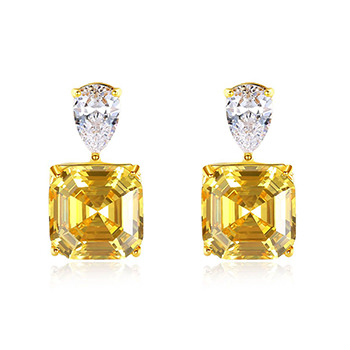 Elegant Yellow CZ Radiant Geometry 925 Sterling Silver Stud Earrings