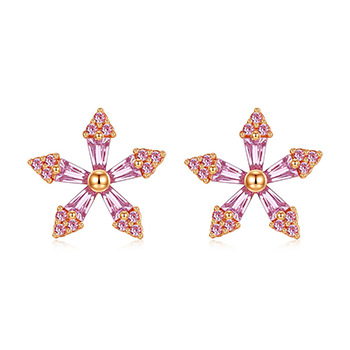 Honey Moon Pink CZ FLowers 925 Sterling Silver Stud Earrings