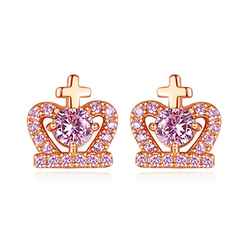 Bridesmaid Cross Heart CZ Crown 925 Sterling Silver Stud Earrings