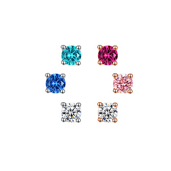 Simple Colorful CZ Round Mini 925 Sterling Silver Stud Earrings