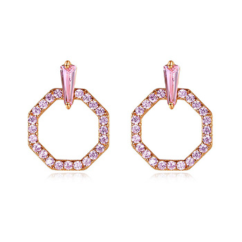 Elegant Pink CZ Geometry Circle 925 Sterling Silver Stud Earrings