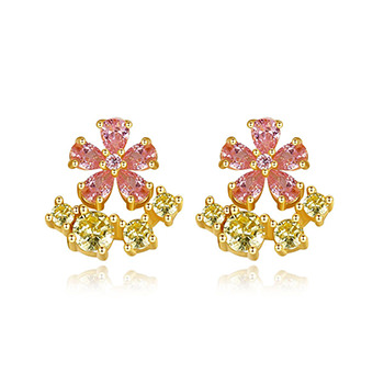 Beautiful Pink CZ FLowers 925 Sterling Silver Stud Earrings