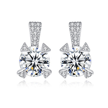 Classic Round Triangle CZ 925 Sterling Silver Stud Earrings