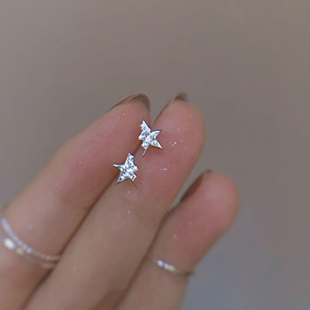 Cute Mini Broken CZ Star 925 Sterling Silver Stud Earrings