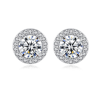 Women Moissanite CZ Sunshine Round 925 Sterling Silver Stud Earrings