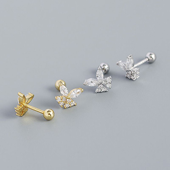 Girl Mini Shining CZ Butterfly 925 Sterling Silver Stud Earrings