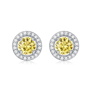 Simple Round Yellow Moissanite CZ 925 Sterling Silver Stud Earrings