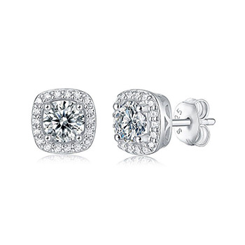 Promise Geometry Moissanite CZ Square 925 Sterling Silver Stud Earrings