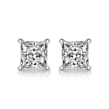 Simple Geometry Moissanite CZ Baguette 925 Sterling Silver Stud Earrings