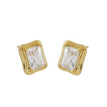 Geometry Cubic Zirconia Rectangle 925 Sterling Silver Stud Earrings