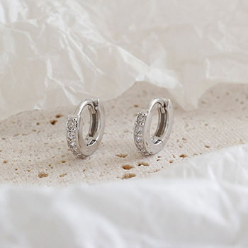 Simple Mini CZ Circle 925 Sterling Silver Hoop Earrings