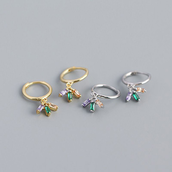 Fashion Colorful CZ Flower 925 Sterling Silver Hoop Earrings