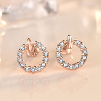 Geometry Round CZ Circle 925 Sterling Silver Stud Earrings