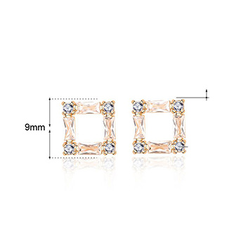 Office Geometry CZ Hollow Square 925 Sterling Silver Stud Earrings