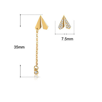 Asymmetry CZ Paper Plane Tassels  925 Sterling Silver Dangling Earrings