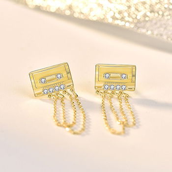 Fashion CZ Tape-Recorder Tassels 925 Sterling Silver Dangling Earrings