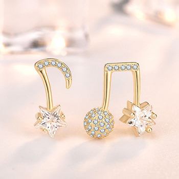 Asymmetry CZ Music Note Hot 925 Sterling Silver Stud Earrings