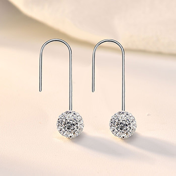 Modern CZ Round Ball 925 Sterling Silver Dangling Earrings