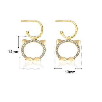 Cute CZ Hollow Cat Head 925 Sterling Silver Dangling Earrings