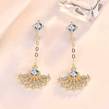 CZ Girl Skirt 925 Sterling Silver Dangling Earrings