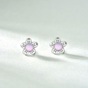 Beautiful CZ Plum Blossom Flower 925 Sterling Silver Stud Earrings