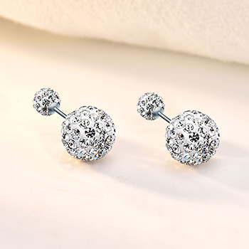 Fashion Micro Setting CZ Ball 925 Sterling Silver Stud Earrings