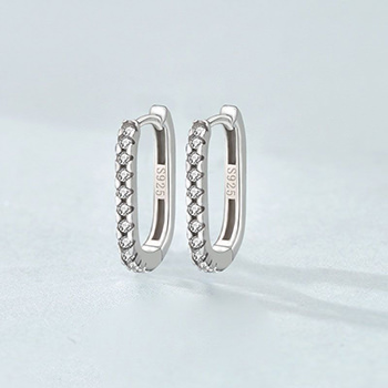 Simple CZ U Shape 925 Sterling Silver Hoop Earrings