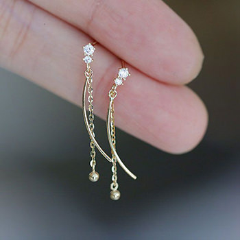 Modern CZ Double Chain Tassels 925 Sterling Silver Dangling Earrings