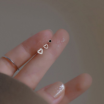 Six Cute Mini CZ Hollow Hearts 925 Sterling Silver Stud Earrings Set