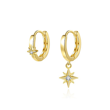 Asymmetry CZ Hexagram Star 925 Sterling Silver Hoop Earrings