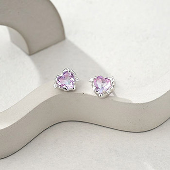 Honey Moon Blue Purple Fading CZ Heart 925 Sterling Silver Stud Earrings