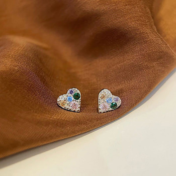 Anniversary Colorful CZ Heart 925 Sterling Silver Stud Earrings