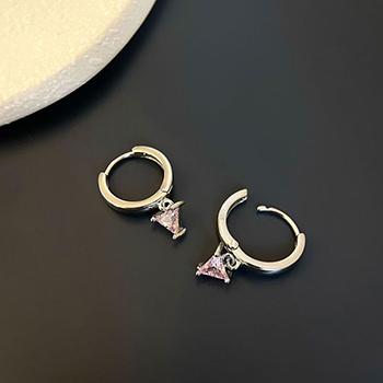 Pink CZ Triangle Geometry 925 Sterling Silver Hoop Earrings