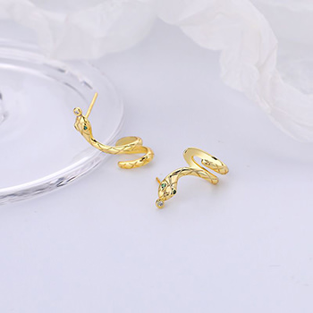 Fashion CZ Snake Animal 925 Sterling Silver Stud Climbing Earrings