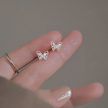 Girl Mini CZ Shining Butterfly 925 Sterling Silver Stud Earrings