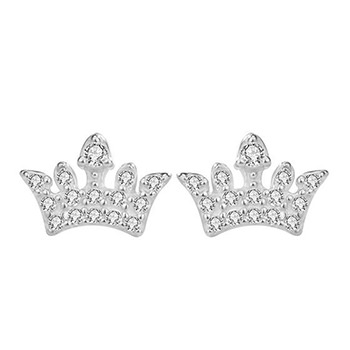 Cubic Zirconia Crown Queen 925 Sterling Silver Stud Earrings