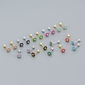 Mini Colorful CZ Flowers 925 Sterling Silver Stud Earrings