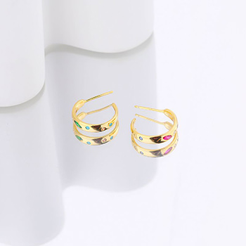 Colorful Oval Round Rectangle CZ C Shape 925 Sterling Silver Hoop Earrings