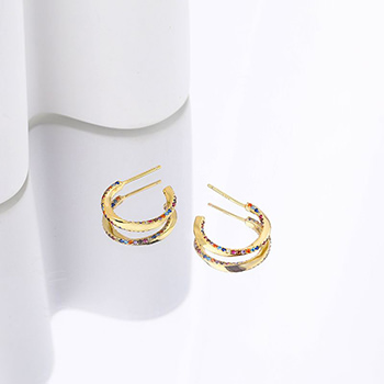 Colorful CZ Round C Shape 925 Sterling Silver Hoop Earrings