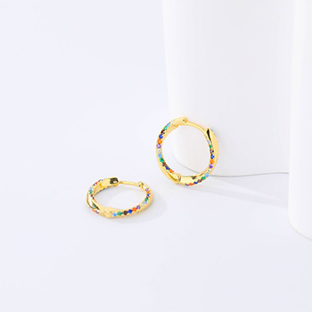 Women Colorful CZ Round Circle 925 Sterling Silver Huggie Hoop Earrings